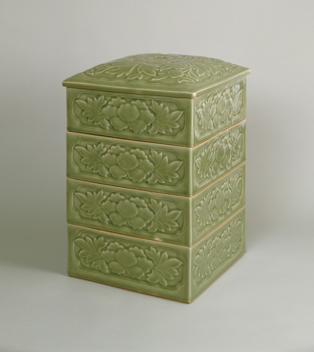 Celadon Nested Boxes with Peony Pattern