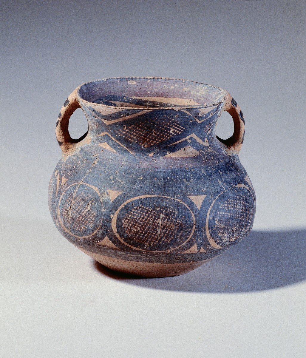 Pot with Circular Nets and Two Handles from Machang, Gansu