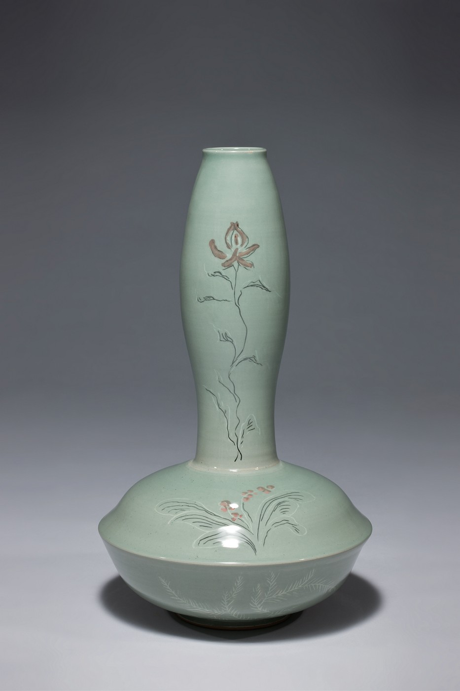 Bottle with Inlaid Flowers Design
