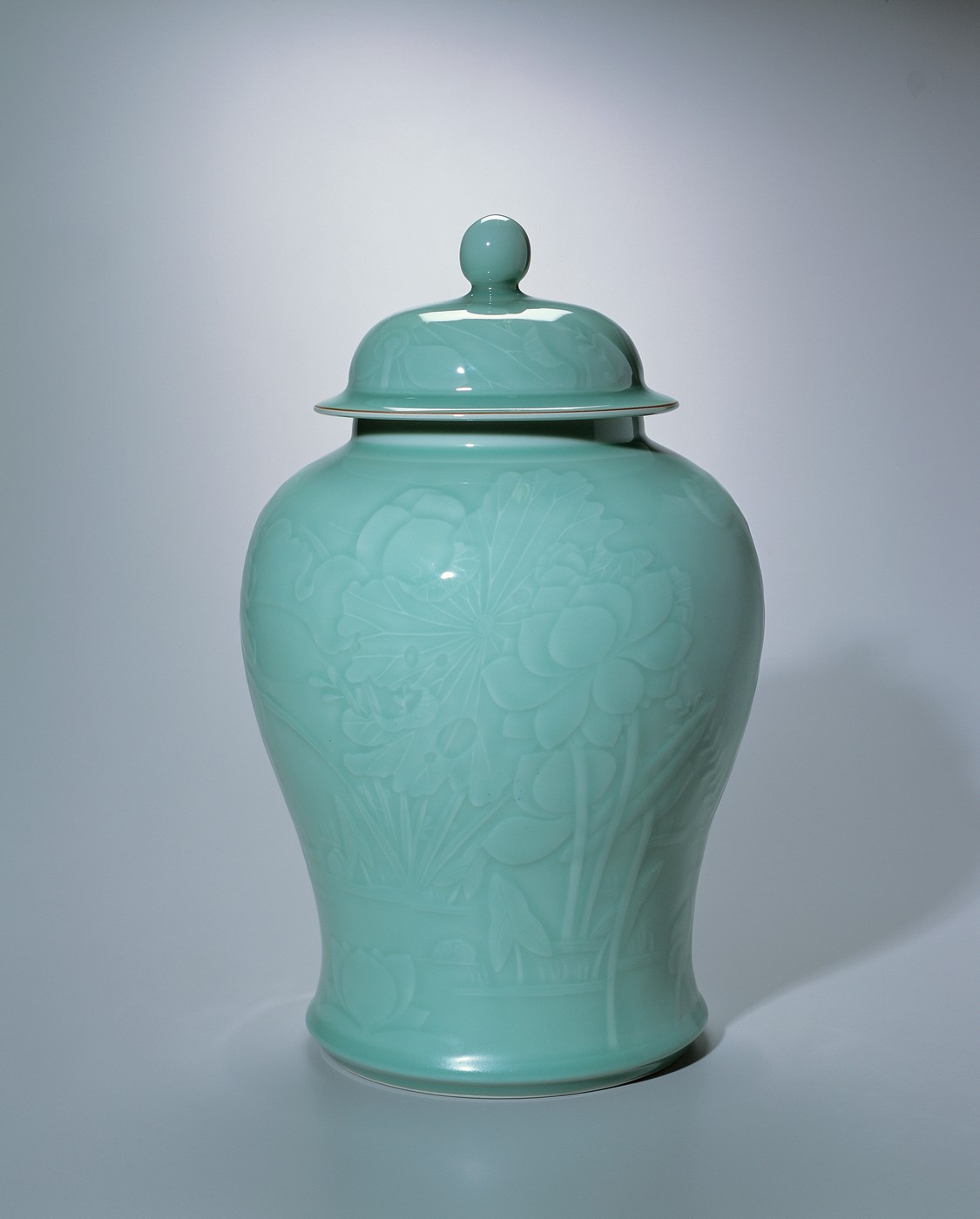 Temple Jar with Plum and Lotus Design